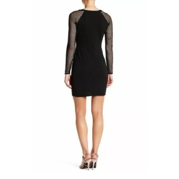 Nicole Miller Studio Black Fishnet Long Sleeve Shift Dress Size 16 - Picture 3 of 9